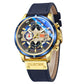Men Wristwatch Leather Strap Blue Dial 47mm