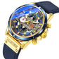 Men Wristwatch Leather Strap Blue Dial 47mm