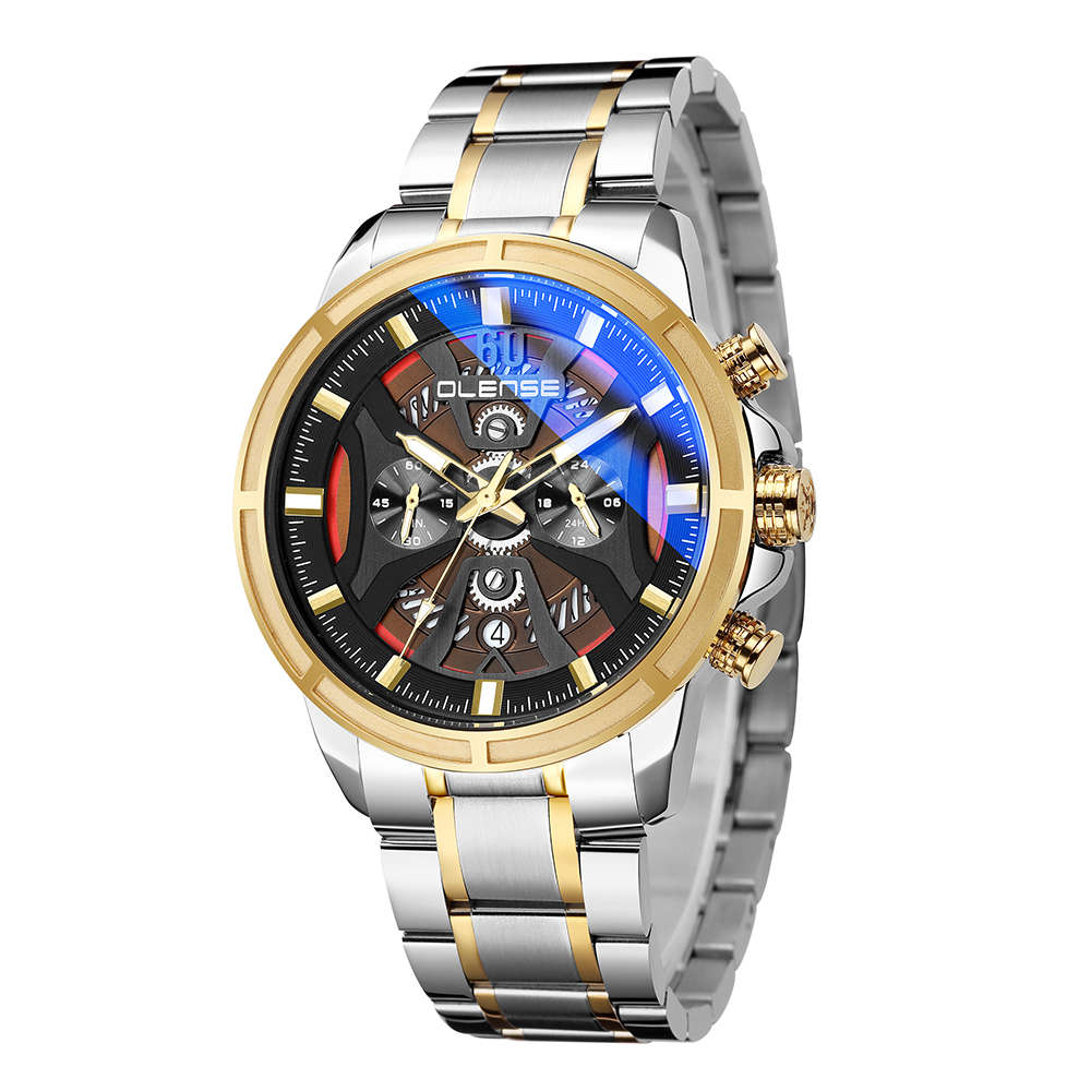 Men Black Stainless Steel Band Waterproof Watch