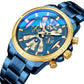 Men Blue Wrist Watch Stainless Steel Band