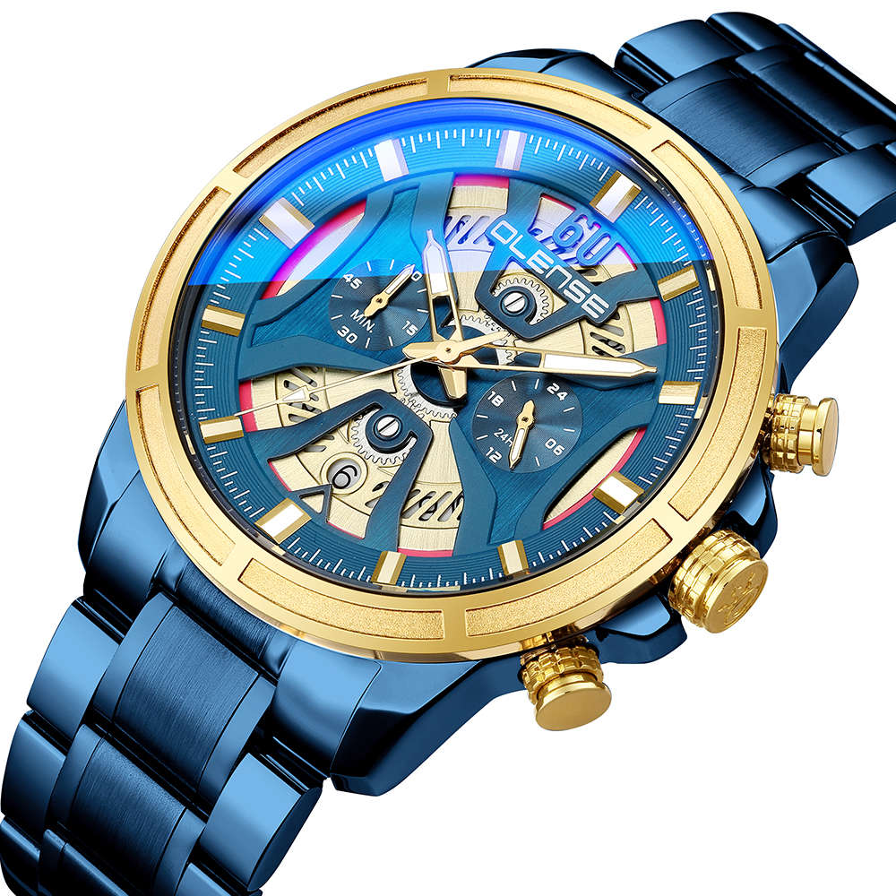 Men Blue Wrist Watch Stainless Steel Band
