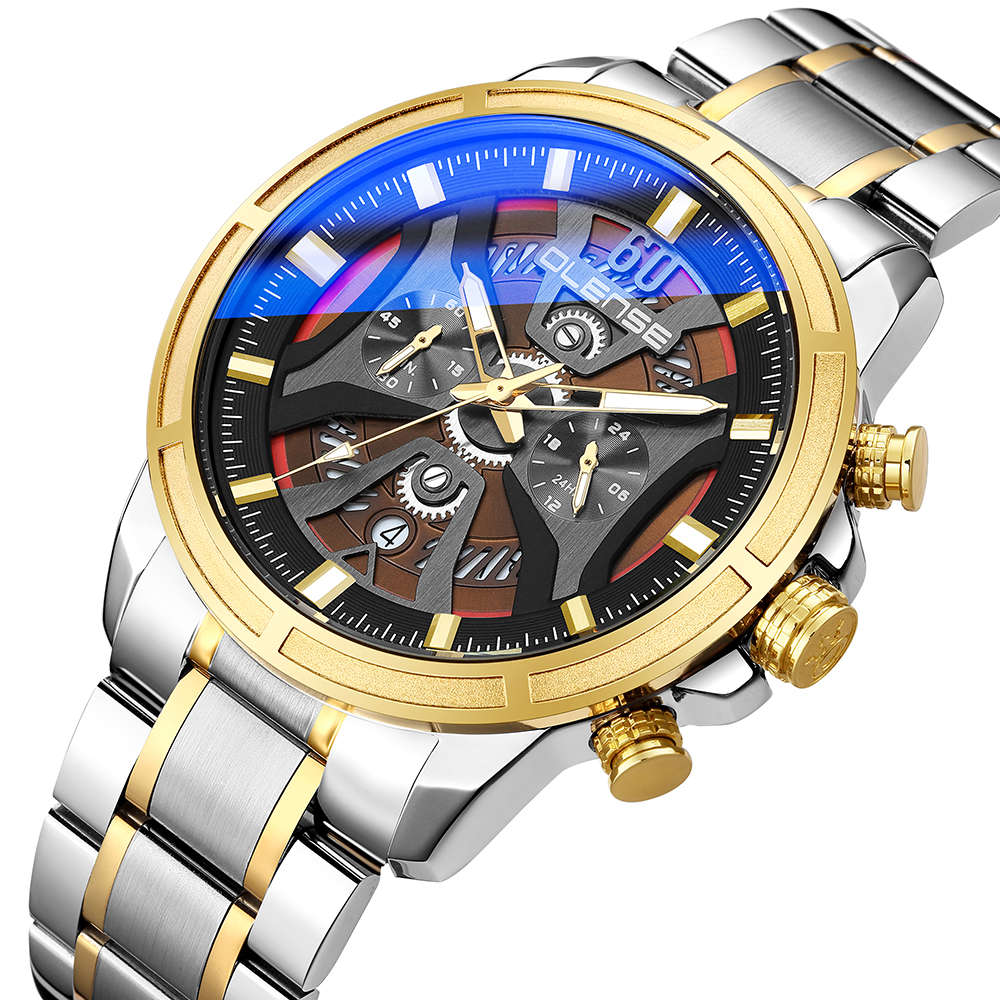 Men Black Stainless Steel Band Waterproof Watch