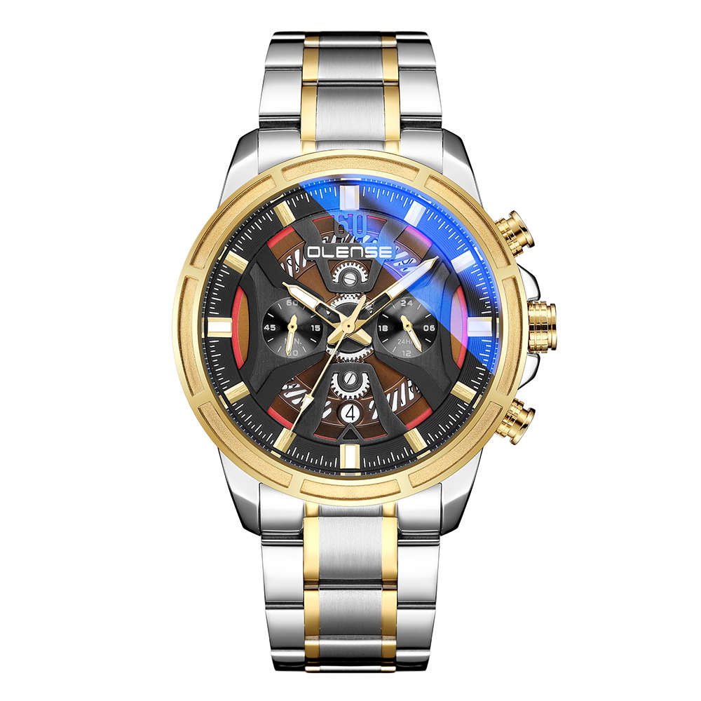 Men Black Stainless Steel Band Waterproof Watch