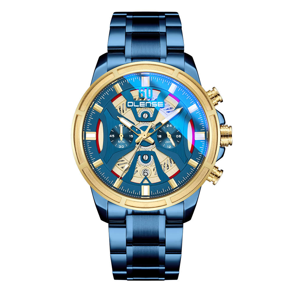 Men Blue Wrist Watch Stainless Steel Band