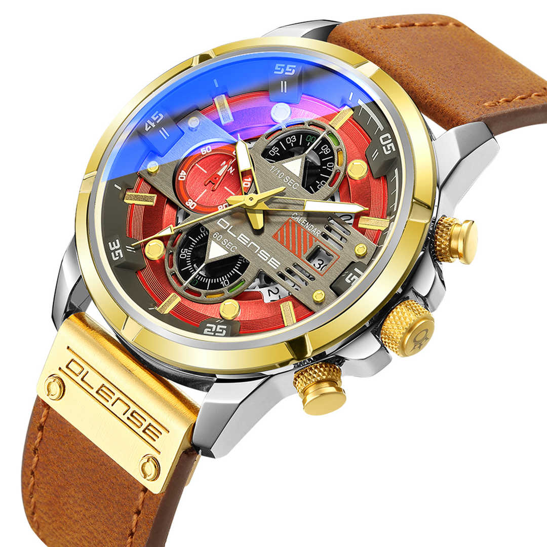 Mens 47mm Quartz Watch Red Dial